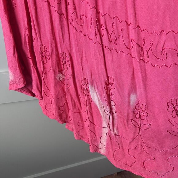 Venice Blue Dress Womens One Size Pink Embroidered Rayon Handkerchief Hem Boho - Picture 6 of 15